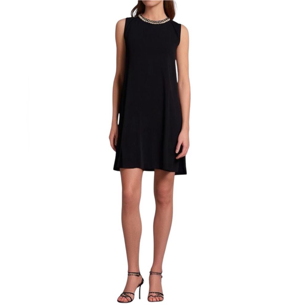 Karl Lagerfield Short Dress Black Pearl Embellished Wedding Guest Old Money Sz 8